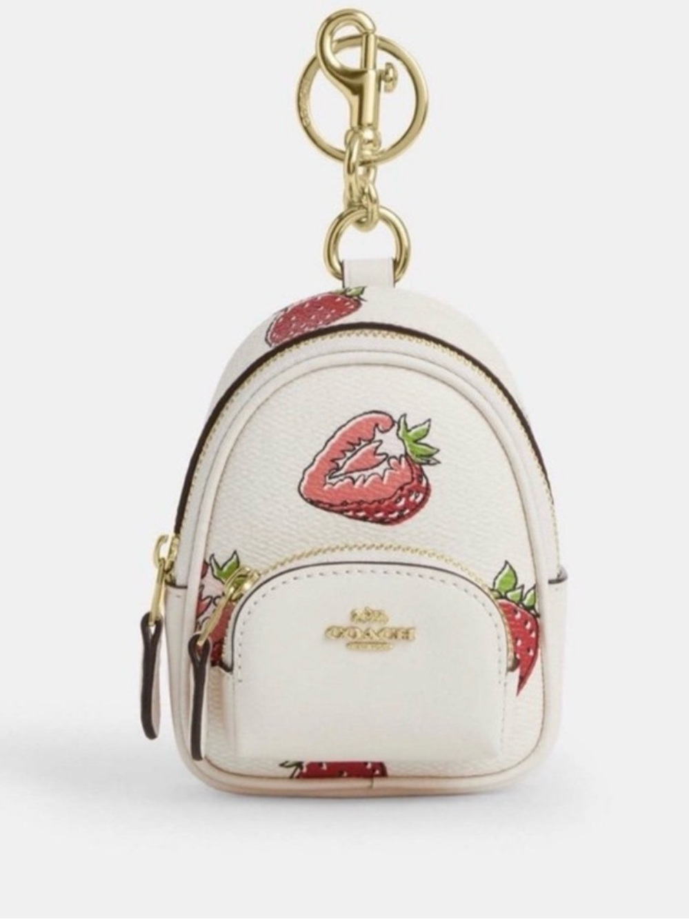 COACH MINI COURT BACKPACK BAG CHARM WITH STRAWBERRY PRINT